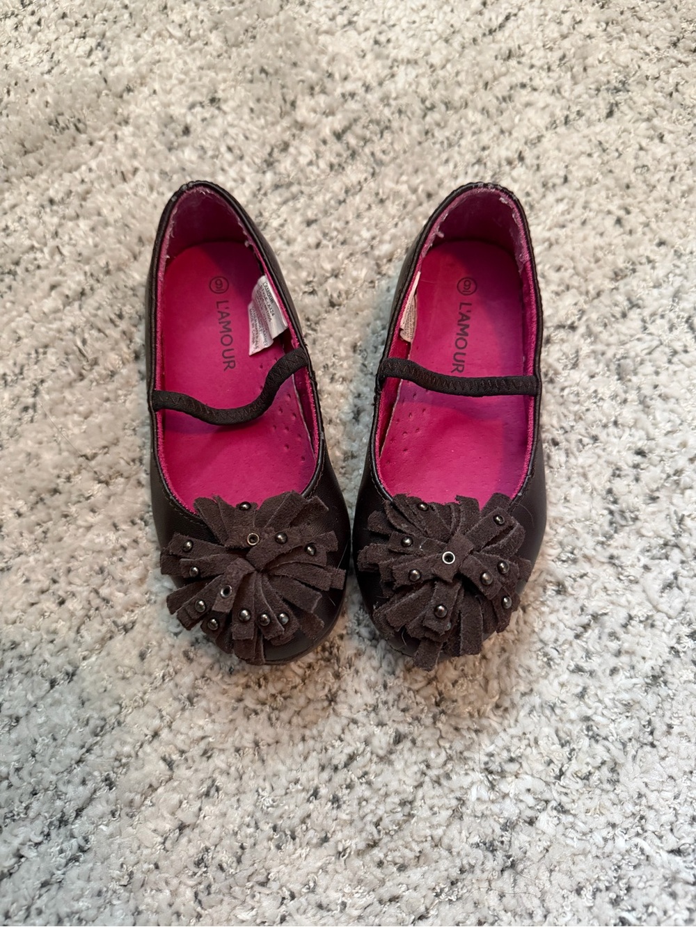 L'Amour BROWN Mary Jane Girls Shoes with Pink Insole girls size 11 toddler